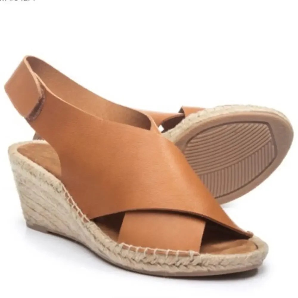 Anthropologie Maypol Made in Spain Tan Leather Espadrille Wedge Sandal Size 40